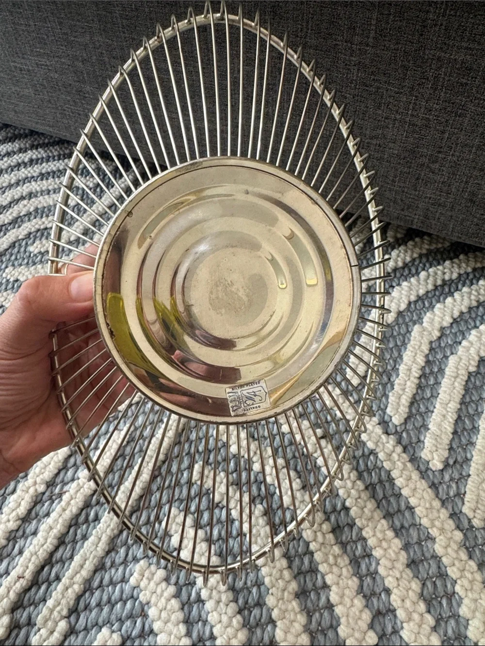 Vintage MP Italy Silver Plated MCM Sunburst Wire Basket 13”
